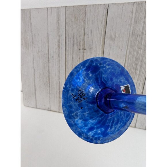 Czech Republic Wine Drinking Goblet Glass 7 7/8" Tall Blue Cobalt Stem Red White - Picture 4 of 8